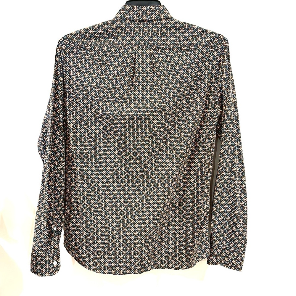 J. Crew Navy Button-Down Shirt with Tan Floral Print - Picture 7 of 10